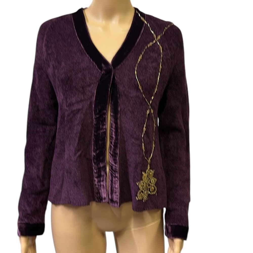 Vintage David Dart Purple Gold Jeweled One Button Cardigan Petite Medium